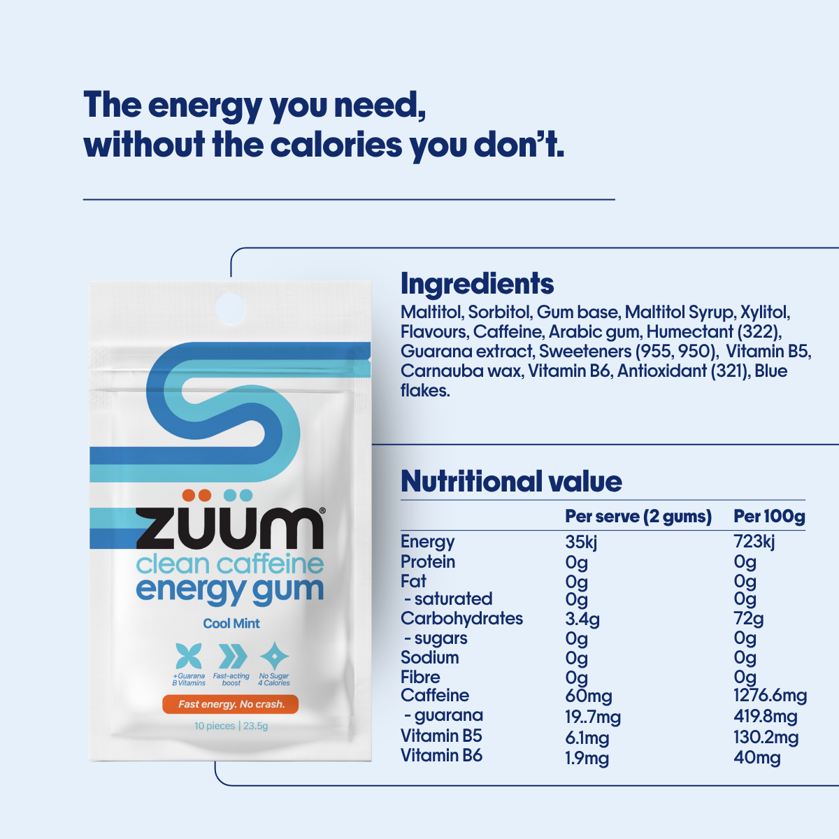 Clean Caffeine Energy Gum - Cool Mint